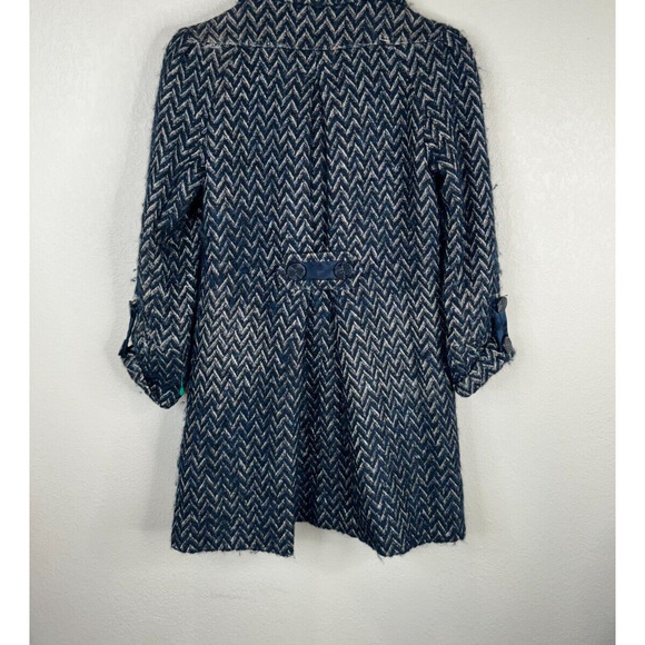 Diane Von‎ Furstenberg Trente Pea Coat Size 0 Navy/Tan Chevron Wool Mohair Blend - Picture 11 of 15